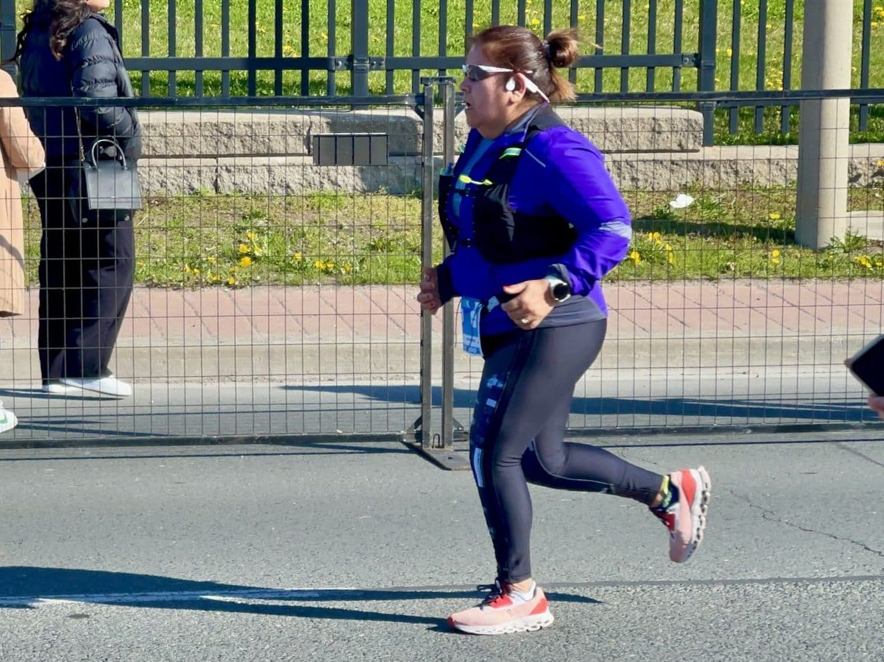 Carmen tearing towards the finish line of her first ever 10K run